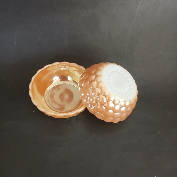 1950s Fire King Anchor Hocking PEACH LUSTRE Bubble 2 Bowls - Picture 2 of 9
